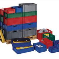 Transport stacking box PP green L400xW300xH75mm walls/floor closed